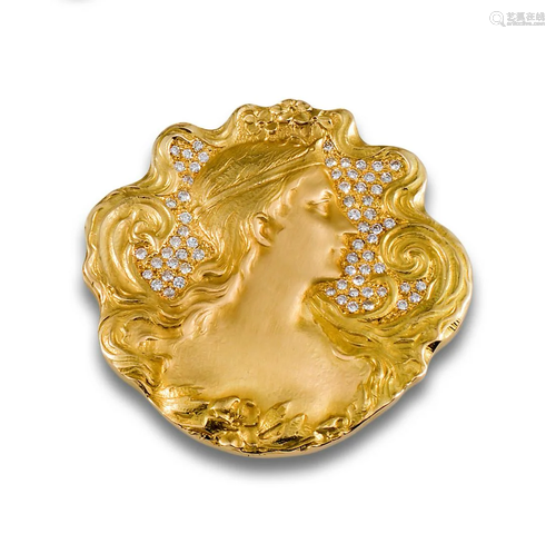 BROCHE ESTILO MODERNISTA ORO DIAMANTES