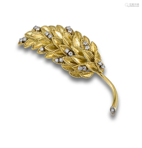 BROOCH LEAVES GOLD DIAMONDS 67795