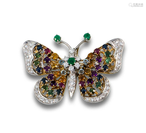 SEMI-PRECIOUS DIAMOND BUTTERFLY BROOCH