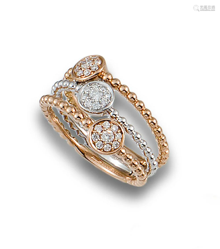 WIDE 3 GOLD CIRCLES PAVE DIAMONDS PAVE DIAMOND RING