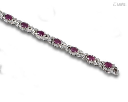 GOLD BRACELET FLOWERS DIAMONDS RUBIES 66629