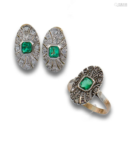 SET OF DECO STYLE EARRINGS SET GOLD DIAMONDS