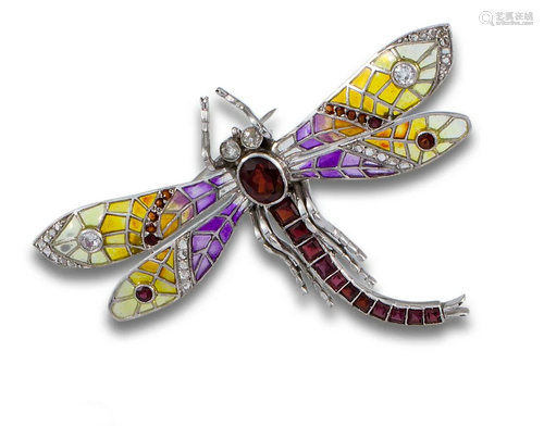 SEMPRECIOUS PLATINUM LIBELUNA BROOCH