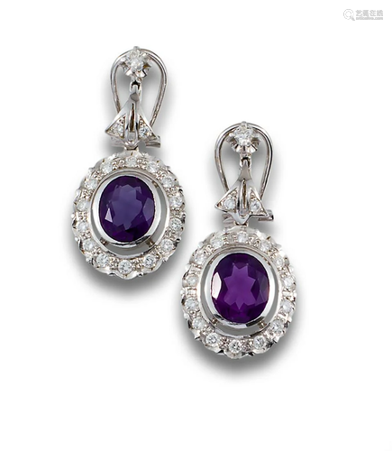 WHITE GOLD EARRINGS AMETHYST DIAMONDS 12