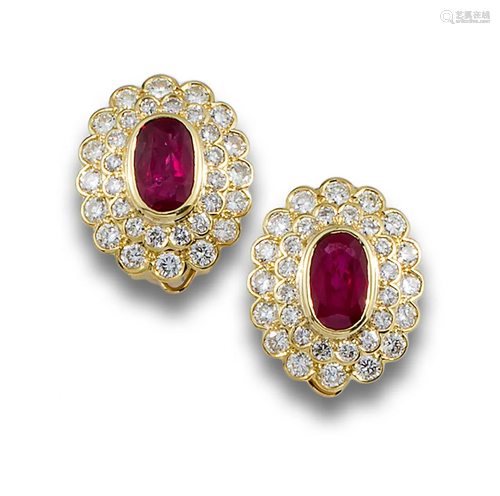 FLOWER EARRINGS GOLD DIAMONDS RUBIES