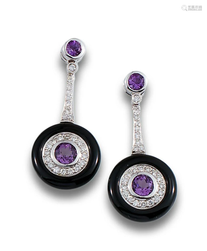 GOLD ONYX DIAMOND EARRINGS AMETHYSTS 68947