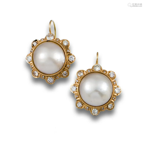 JAPANESE PEARL EARRINGS GOLD DIAMONDS