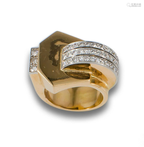 CHEVALIER RING WITH TWO GOLD DIAMONDS