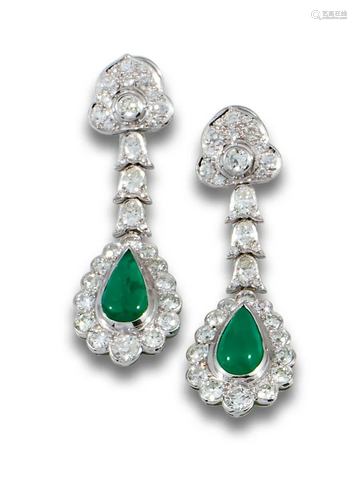 GOLD DIAMOND, EMERALD EARRINGS