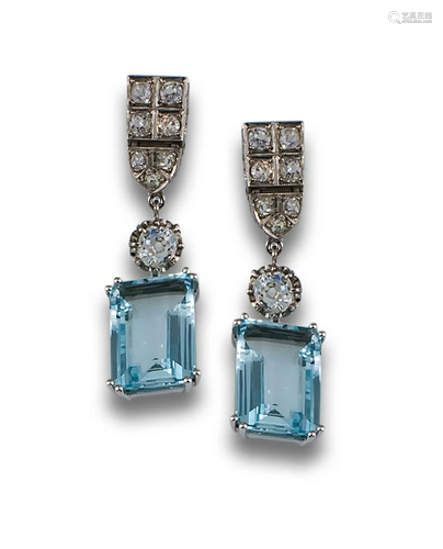 GOLD AQUAMARINE DIAMOND EARRINGS