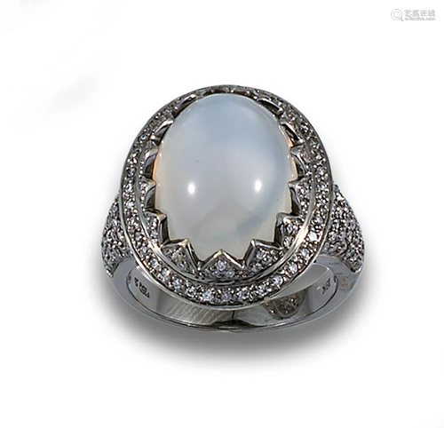 GOLD RING DIAMONDS MOONSTONE 50001