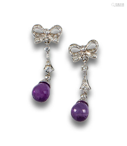 LONG GOLD AMETHYST DIAMOND EARRINGS 68942