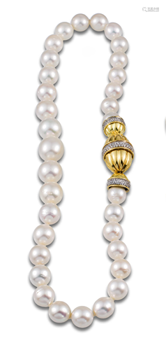 AUSTRALIAN PEARLS GOLD DIAMONDS NECKLACE