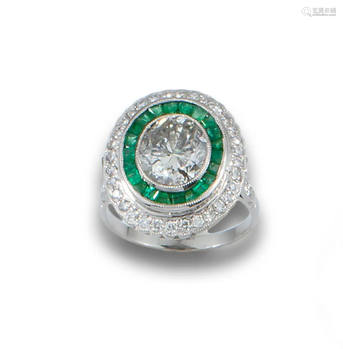 3CTS EMERALD DIAMOND OVAL PLATINUM DECO RING