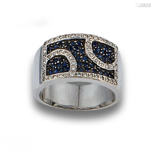 WIDE GOLD DIAMOND SAPPHIRE RING