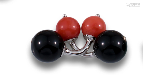 CUFFLINKS GOLD ONYX AND CORAL 66327