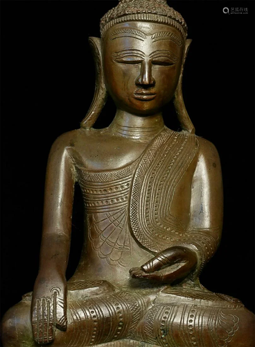 Graceful 19thC Shan style bronze Buddha.