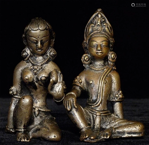 Solid cast antique Nepalese Indra and consort.