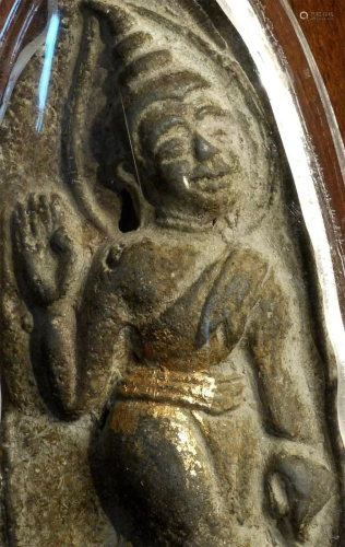Remarkable Thai Walking Buddha Bronze Plaque.