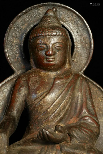 Antique Korean Buddha Sits 6 7/8 inches tall.