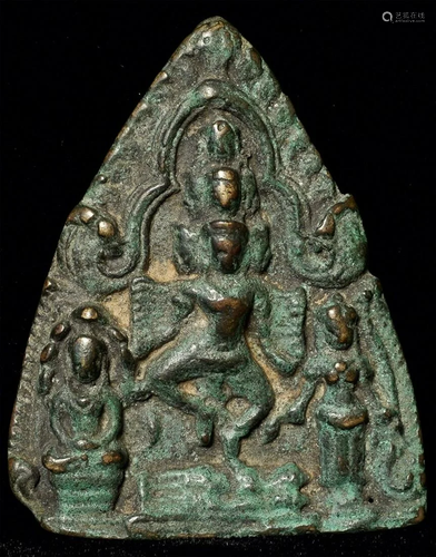 Cambodian bronze plaque or amulet from an old