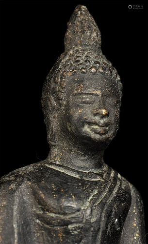 19thC Cambodian bronze Buddha. Great face and overall