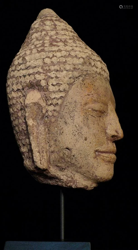 13/14thC Thai or Khmer terracotta Buddha head.