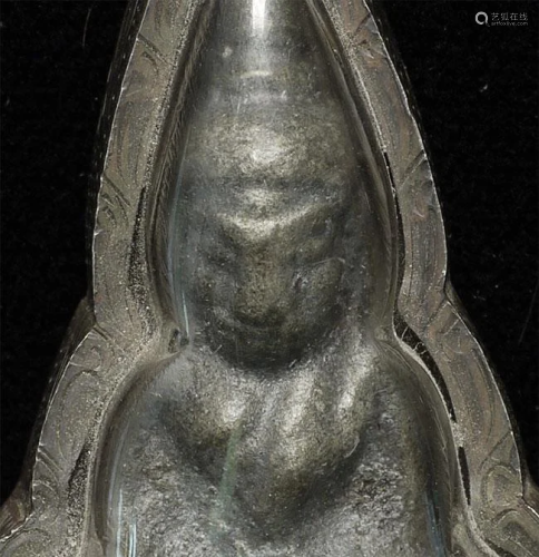Antique silver/lead alloy Buddha in amulet case.
