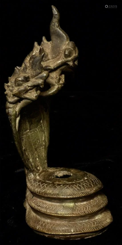 Rare Thai or Cambodian bronze antique 3 headed Naga
