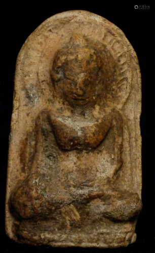 13thC Terracotta Pagan Buddha amulet. Size is 1.5