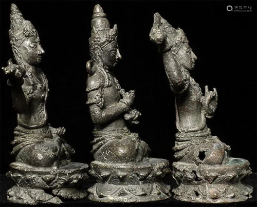 Antique Set of three Majapahit style Bodhisattvas with