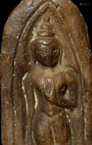 Thai clay or terracotta Buddhist amulet of a Sukhotai
