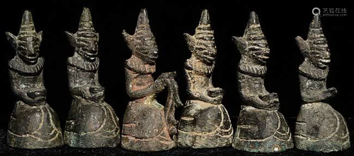 Set of 6 19thC Burmese Monks. All approximately 2.25