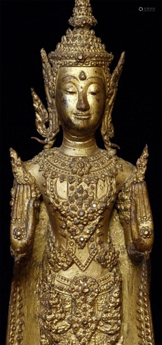 19thC Thai Rattanakosin style standing bronze Buddha.