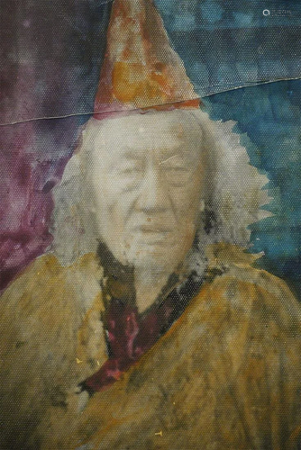 Antique Mongolian Lama photo with hand coloring.