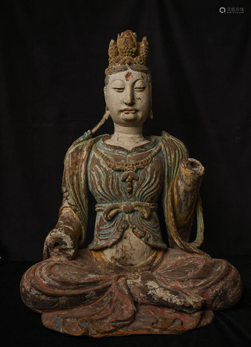 11/12thC or earlier China Wood Buddha-Large, Powerful