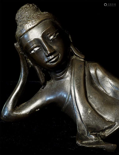 Antique Mandalay style reclining Burmese Buddha. Solid