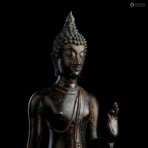 18thC Thai Sothothai bronze walking Buddha.