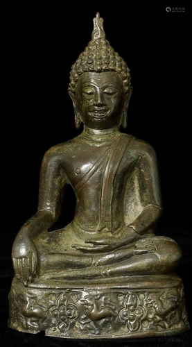 Antique Thai Bronze Buddha- rare type with Singha