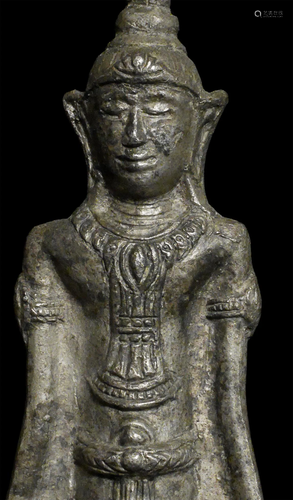 Antique Laos Standing Buddha made of a silver/lead