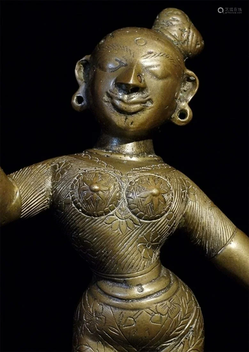 Large antique solid cast South Indian female deity