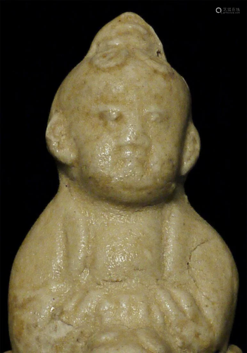 Chinese Monk with white glaze, sitting on a dragon,