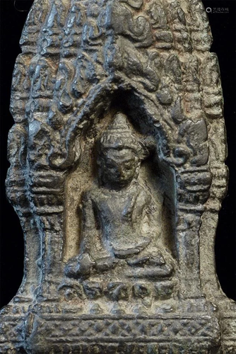 Thickly cast Khmer bronze or lead alloy Buddha plaque.