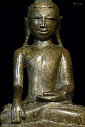 19thC Shan style bronze Buddha in deep meditation.