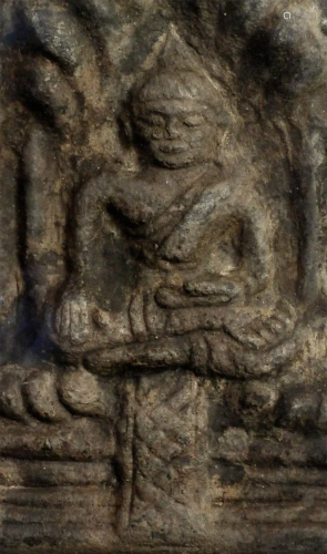Cambodian alloy plaque or amulet Naga Buddha from an