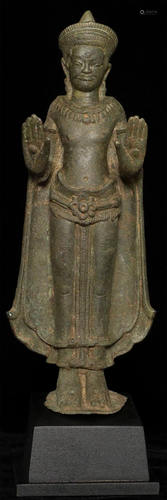 Fine and large 12/13thC Cambodian bronze Buddha.