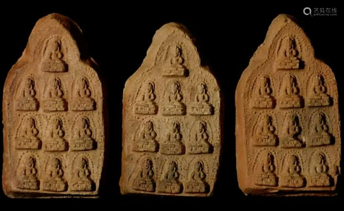 Three Tibetan clay tablets with 10 Bodhisattvas each.