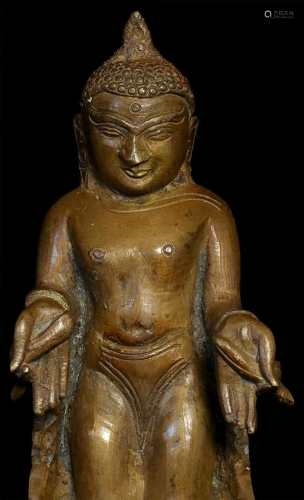 18th Century Burmese solid cast bronze buddha emulating