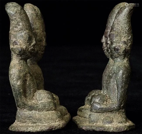 Two pairs of 18thC Burmese bronze monks. These usually