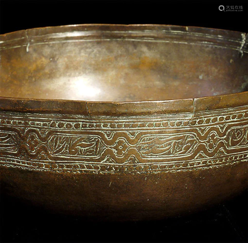 Early hammered copper bowl is 3.75 inches tall, top